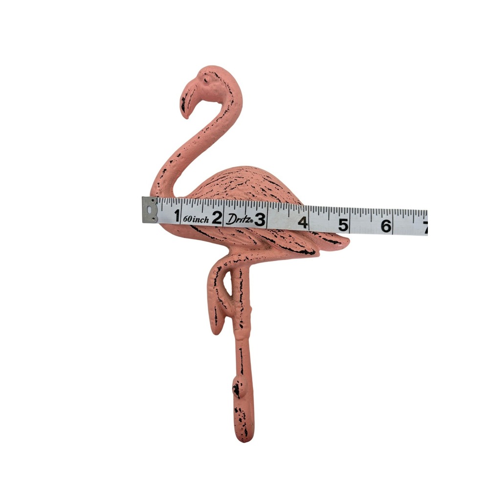 Set of 2 Pink Flamingo Cast Iron Wall Hooks Distressed Tropical Coastal Decor - Picture 3 of 4